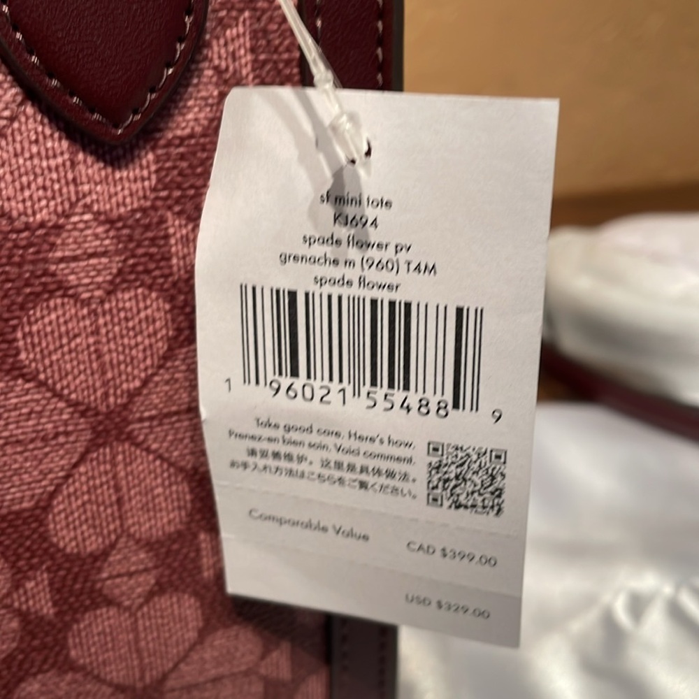 NWT Kate Spade Flower Spades Leather Mini Tote/Crossbody in Grenache MSRP $329 - Picture 6 of 10